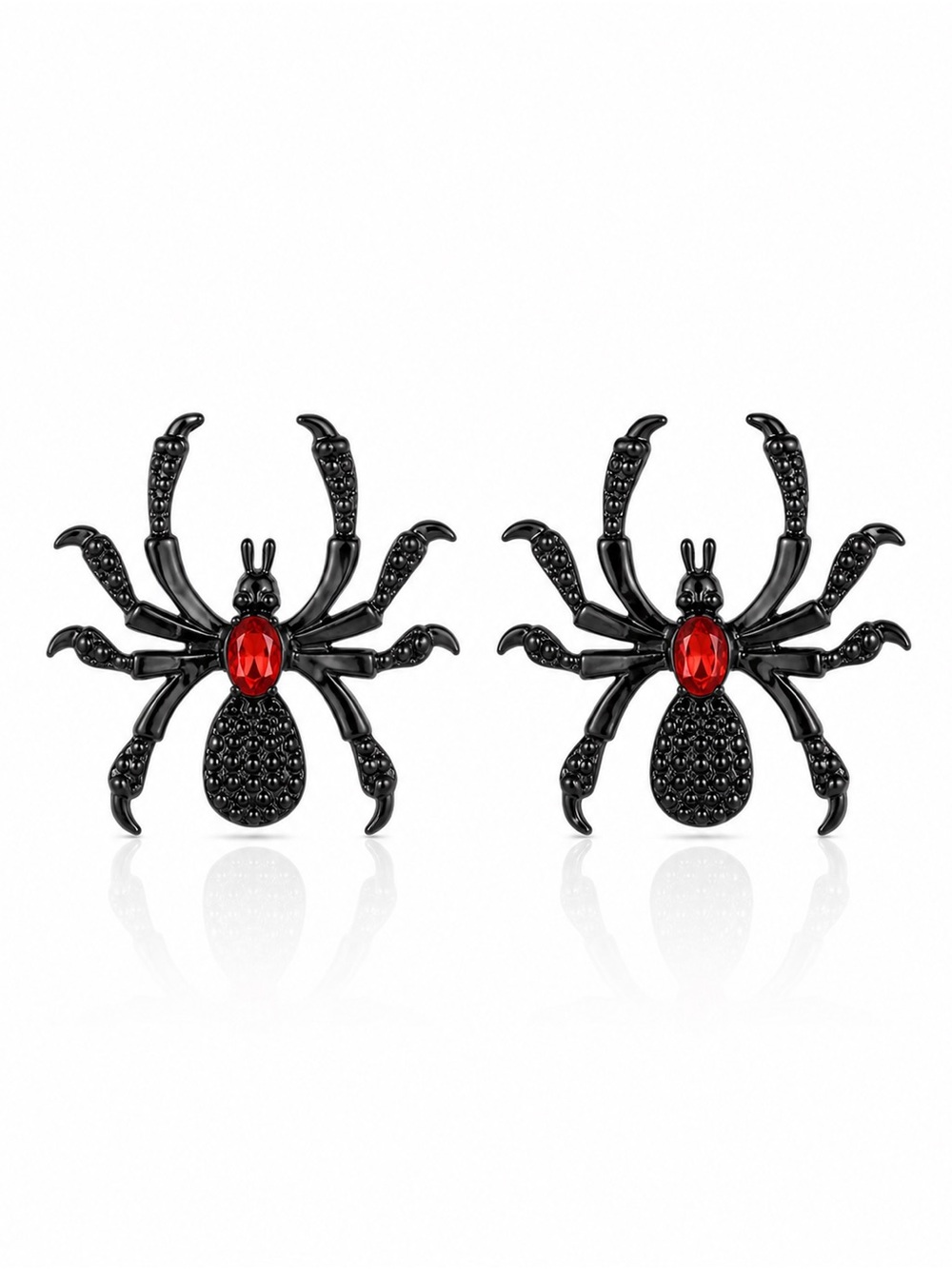 Black Spider Stud Earrings with Red Gem Center